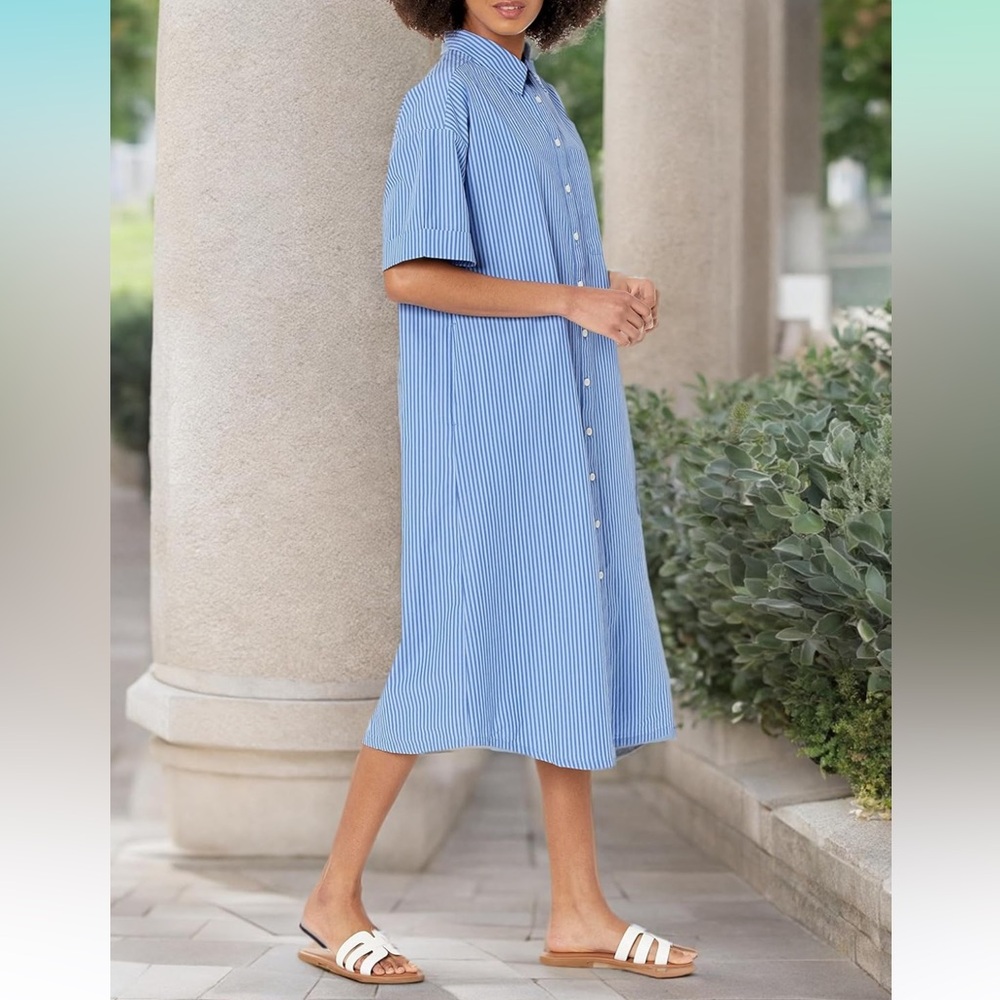 NWT The Drop Women's Marla Drop-Shoulder Short-Sleeve Midi Shirt Dress
